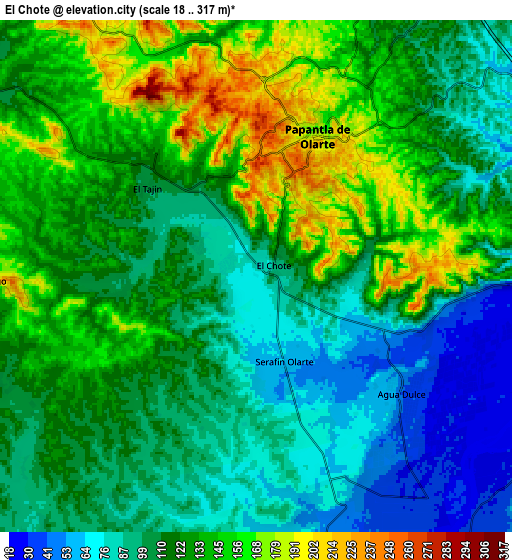 Zoom OUT 2x El Chote, Mexico elevation map