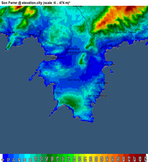 Zoom OUT 2x Son Ferrer, Spain elevation map