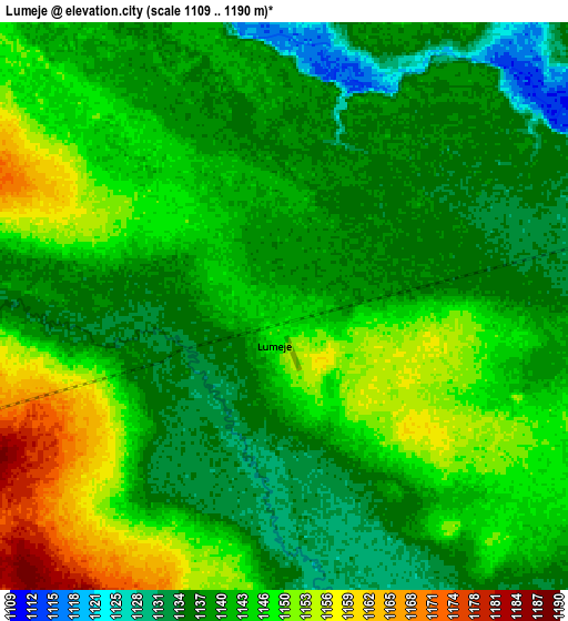 Zoom OUT 2x Lumeje, Angola elevation map