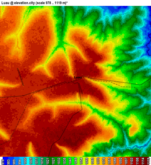 Zoom OUT 2x Luau, Angola elevation map
