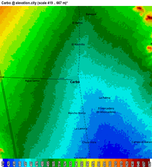 Zoom OUT 2x Carbo, Mexico elevation map