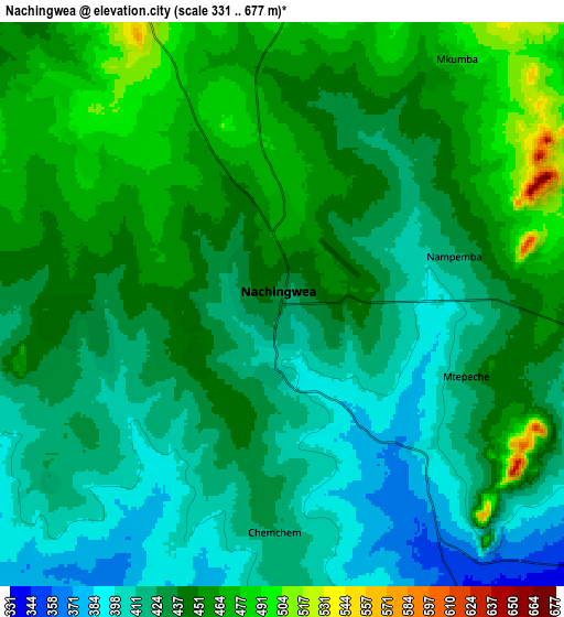 Zoom OUT 2x Nachingwea, Tanzania elevation map