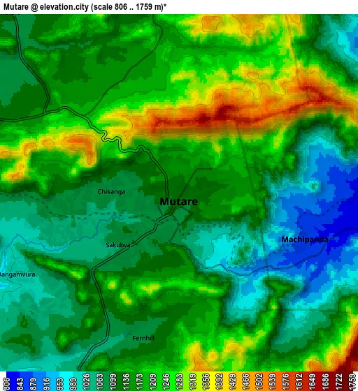 Zoom OUT 2x Mutare, Zimbabwe elevation map