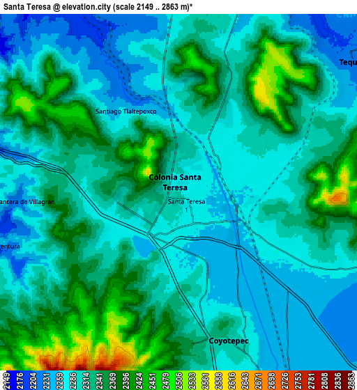 Zoom OUT 2x Santa Teresa, Mexico elevation map