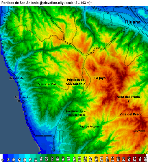 Zoom OUT 2x Pórticos de San Antonio, Mexico elevation map