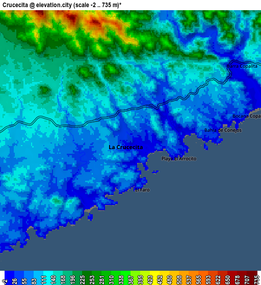 Zoom OUT 2x Crucecita, Mexico elevation map