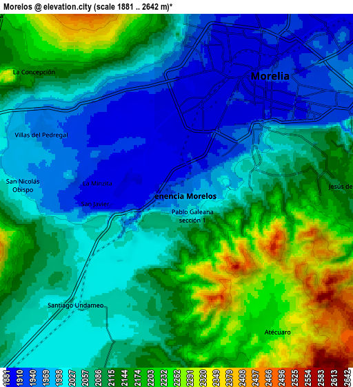 Zoom OUT 2x Morelos, Mexico elevation map