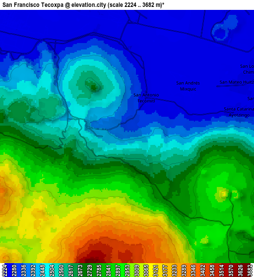 Zoom OUT 2x San Francisco Tecoxpa, Mexico elevation map