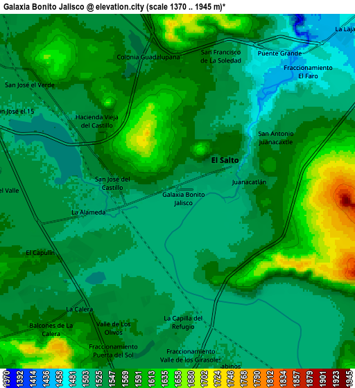 Zoom OUT 2x Galaxia Bonito Jalisco, Mexico elevation map