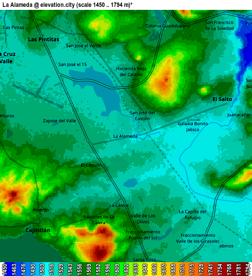 Zoom OUT 2x La Alameda, Mexico elevation map