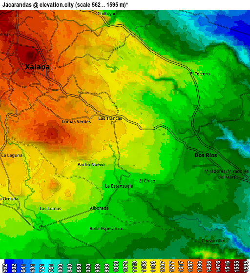 Zoom OUT 2x Jacarandas, Mexico elevation map