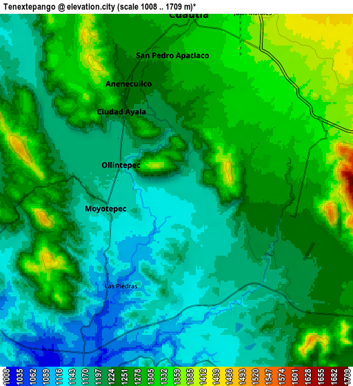 Zoom OUT 2x Tenextepango, Mexico elevation map