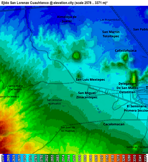 Zoom OUT 2x Ejido San Lorenzo Cuauhtenco, Mexico elevation map