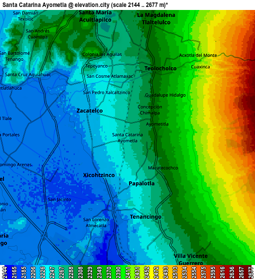 Zoom OUT 2x Santa Catarina Ayometla, Mexico elevation map