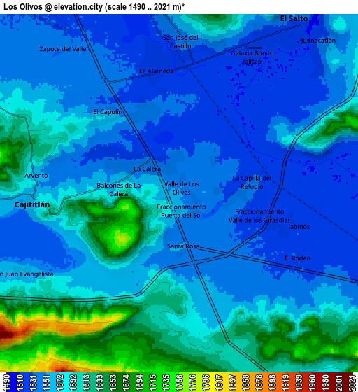 Zoom OUT 2x Los Olivos, Mexico elevation map