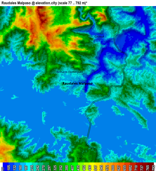 Zoom OUT 2x Raudales Malpaso, Mexico elevation map