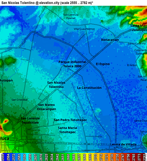 Zoom OUT 2x San Nicolás Tolentino, Mexico elevation map