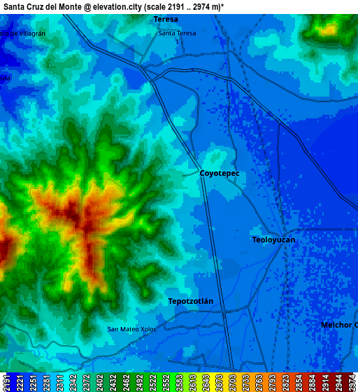 Zoom OUT 2x Santa Cruz del Monte, Mexico elevation map