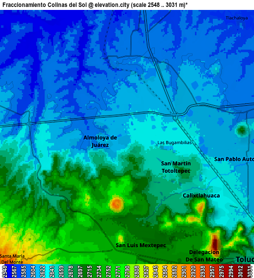 Zoom OUT 2x Fraccionamiento Colinas del Sol, Mexico elevation map