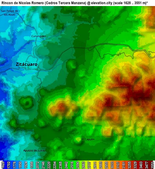 Zoom OUT 2x Rincón de Nicolás Romero (Cedros Tercera Manzana), Mexico elevation map