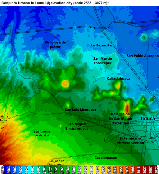 Zoom OUT 2x Conjunto Urbano la Loma I, Mexico elevation map