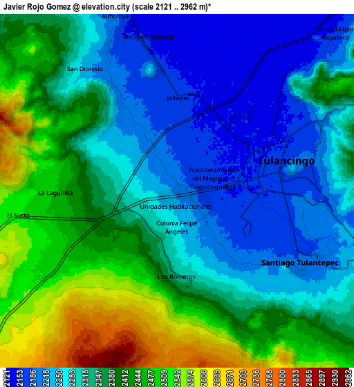 Zoom OUT 2x Javier Rojo Gómez, Mexico elevation map