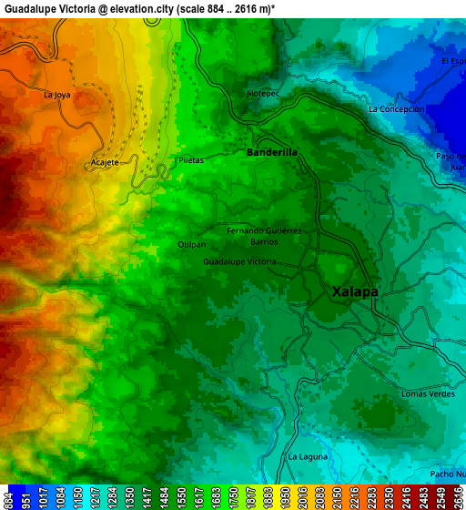 Zoom OUT 2x Guadalupe Victoria, Mexico elevation map