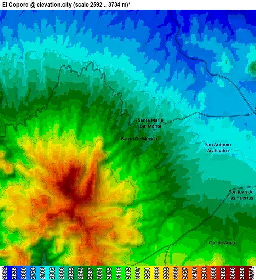 Zoom OUT 2x El Cóporo, Mexico elevation map