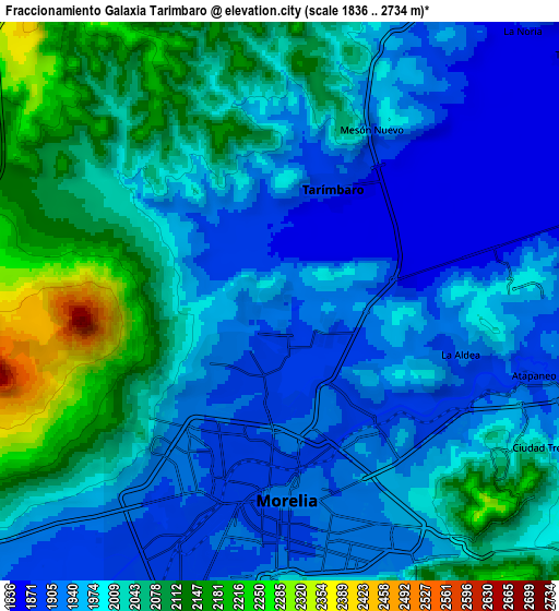 Zoom OUT 2x Fraccionamiento Galaxia Tarímbaro, Mexico elevation map