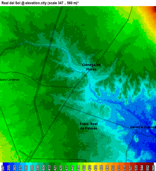 Zoom OUT 2x Real del Sol, Mexico elevation map