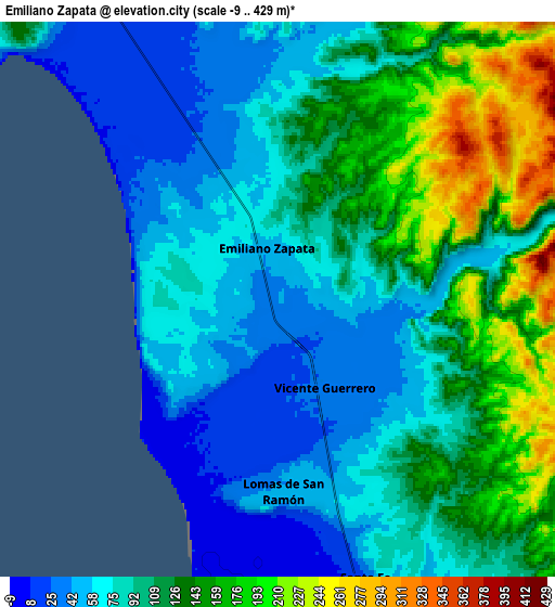 Zoom OUT 2x Emiliano Zapata, Mexico elevation map
