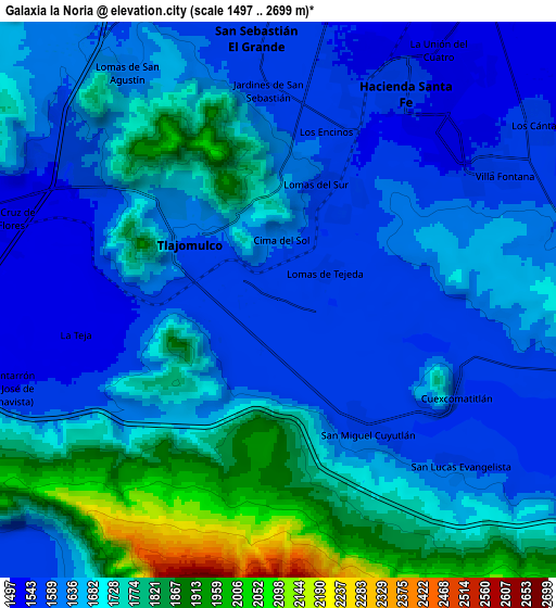 Zoom OUT 2x Galaxia la Noria, Mexico elevation map