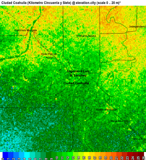 Zoom OUT 2x Ciudad Coahuila (Kilómetro Cincuenta y Siete), Mexico elevation map