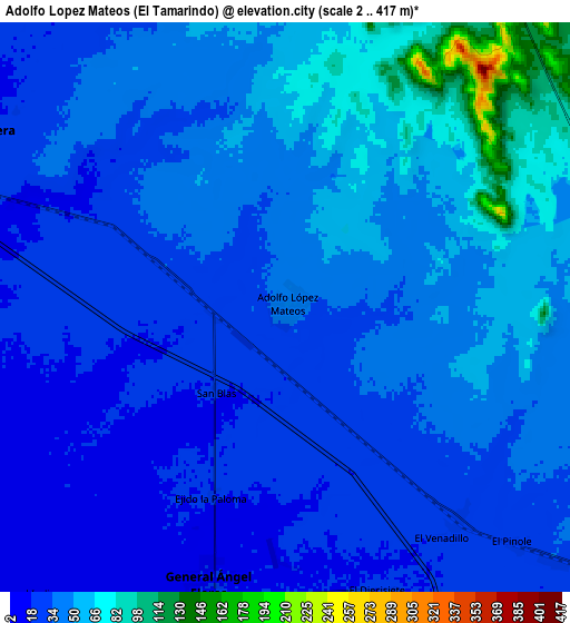 Zoom OUT 2x Adolfo López Mateos (El Tamarindo), Mexico elevation map