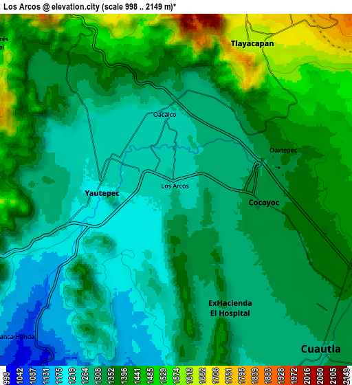 Zoom OUT 2x Los Arcos, Mexico elevation map