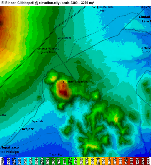 Zoom OUT 2x El Rincón Citlaltépetl, Mexico elevation map