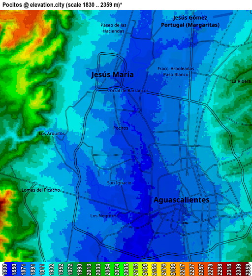 Zoom OUT 2x Pocitos, Mexico elevation map