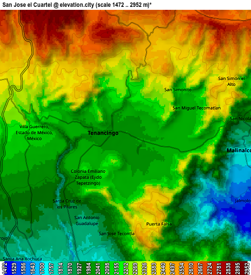 Zoom OUT 2x San José el Cuartel, Mexico elevation map