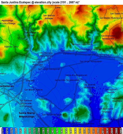 Zoom OUT 2x Santa Justina Ecatepec, Mexico elevation map