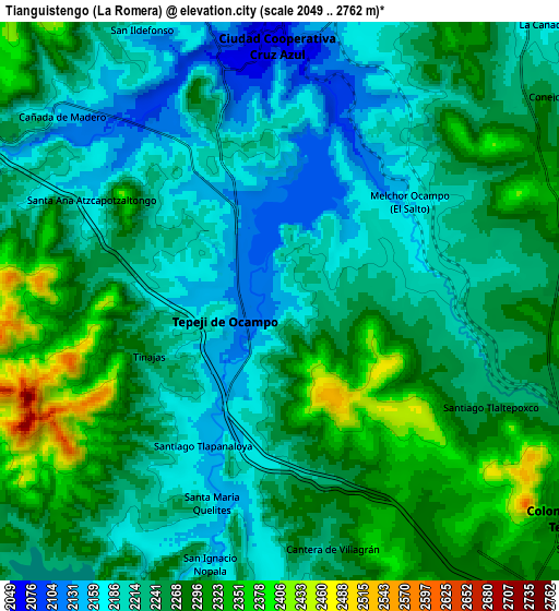 Zoom OUT 2x Tianguistengo (La Romera), Mexico elevation map