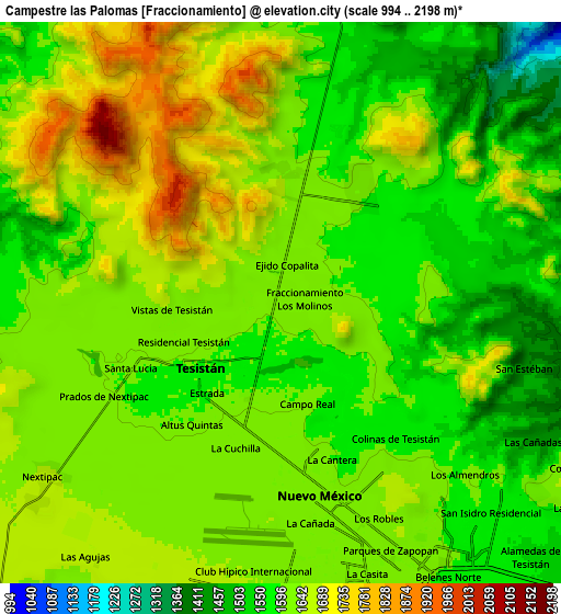 Zoom OUT 2x Campestre las Palomas [Fraccionamiento], Mexico elevation map