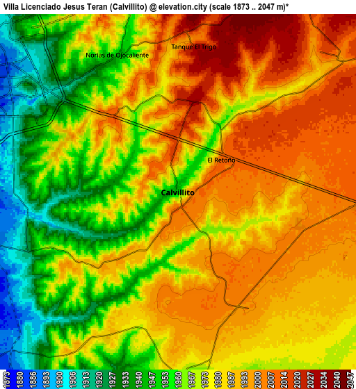 Zoom OUT 2x Villa Licenciado Jesús Terán (Calvillito), Mexico elevation map