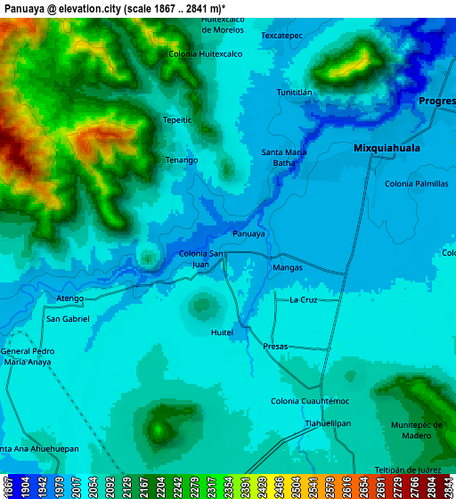 Zoom OUT 2x Panuaya, Mexico elevation map