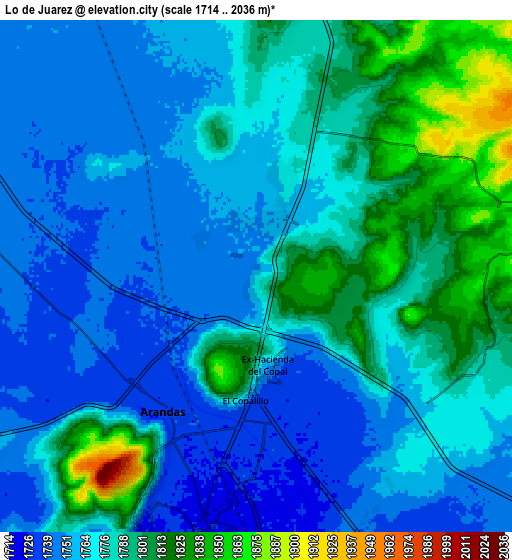 Zoom OUT 2x Lo de Juárez, Mexico elevation map