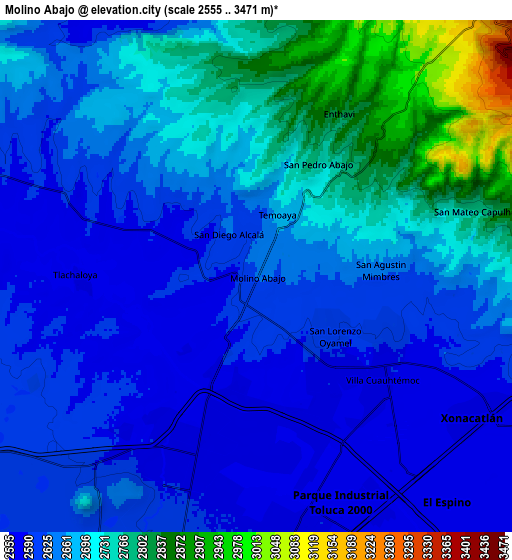 Zoom OUT 2x Molino Abajo, Mexico elevation map