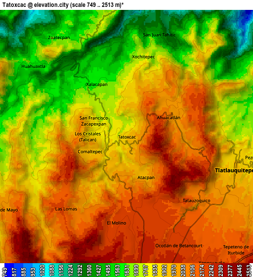 Zoom OUT 2x Tatoxcac, Mexico elevation map