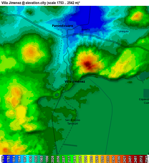 Zoom OUT 2x Villa Jiménez, Mexico elevation map