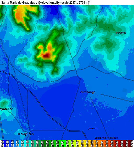 Zoom OUT 2x Santa María de Guadalupe, Mexico elevation map