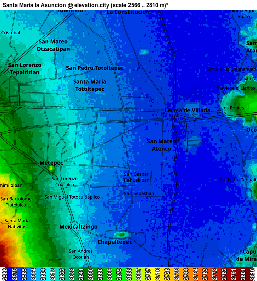 Zoom OUT 2x Santa María la Asunción, Mexico elevation map