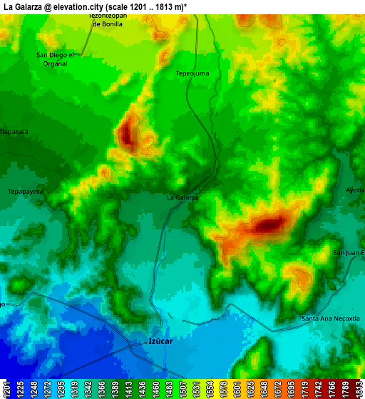 Zoom OUT 2x La Galarza, Mexico elevation map